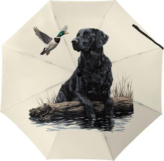 Generic Black Labrador Dog Mallard Duck Printed Travel Umbrella Unisex Compact Windproof Windproof Folding Umbrellas for Rain Sun