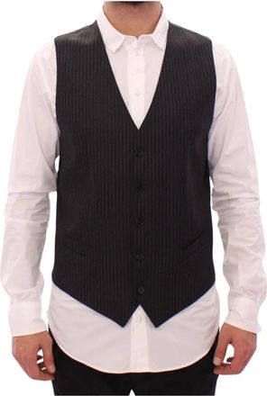 Dolce & Gabbana Gestreept Wol Enkellange Vest - Heren - Gillet - Grijs - M - Wol - Kostuums