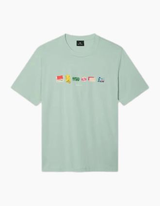 Paul Smith Mens PS Paul Smith Stickers Print T-Shirt 30D Green - Size: 44