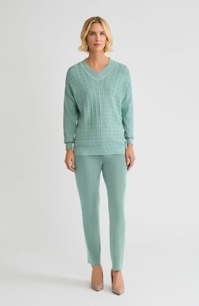 Misook Relaxed Pointelle Soft Knit Sweater in Mystic Green at Nordstrom, Size Xx-Large