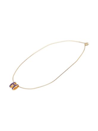 Herm&egrave;s 2000-2020 Gold Plated Enamel Pop H Pendant Necklace costume necklace - Viola