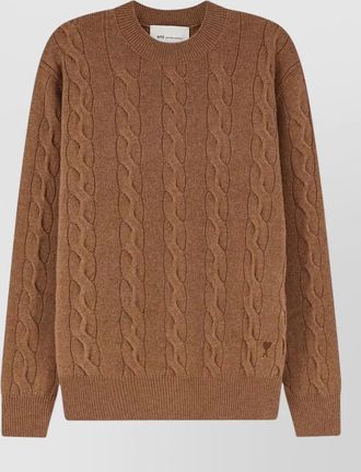 Ami braided-knit wool crewneck sweater