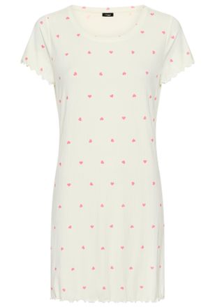 Vivance Nachthemd VIVANCE DREAMS, Damen, Gr. 32/34, N-Gr, off, wei&szlig;, Rippware, Obermaterial: 92% Viskose, 8% Elasthan, bedruckt, unifarben, bequem mini, Rundh