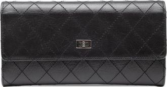 Chanel Black Leather Long Wallet (Tri-Fold) (Pre-Owned)
