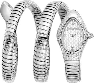 Just Cavalli Snake Wraparound Bracelet Watch, 20mm x 34.5mm in Silver at Nordstrom Rack