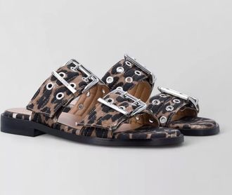 Ganni buckle sandals double strap flat sole