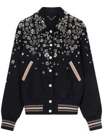 Golden Goose Textured Wool Slim Bomber Jacket with Floral Embroidery