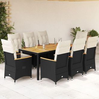 vidaXL Set De Comedor De Jard&iacute;n 9 Pzas Y Cojines Rat&aacute;n Sint&eacute;tico Negro Vidaxl