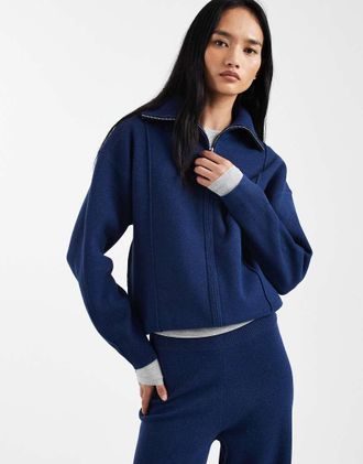 Asos Cardigan strutturato color blu navy con zip in coordinato