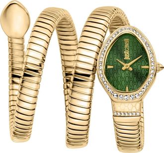 Just Cavalli Snake Wraparound Bracelet Watch, 22mm x 33.5mm in Gold/Green at Nordstrom Rack