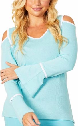French Kyss Cold Shoulder Contrast Top In Turquoise