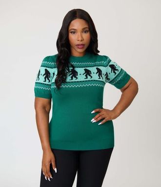 Unique Vintage Plus Size Paige Sweater in Green Sasquatch Print at Nordstrom, Size 2 X