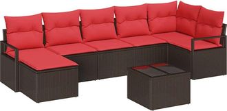 vidaXL Juego De Sof&aacute; 8 Uds. Marr&oacute;n Y Rojo Rat&aacute;n Sint&eacute;tico Vidaxl