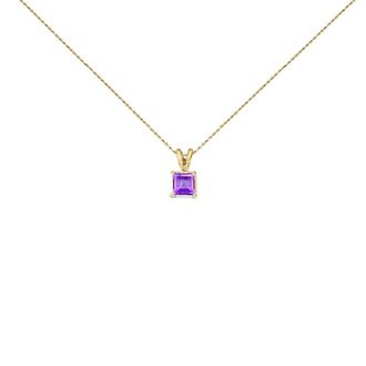 House of Brilliance 14K Yellow Gold 5x5 MM Square Shaped Purple Amethyst Solitaire Pendant Necklace