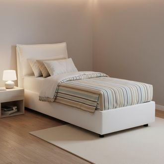 Talamo Italia Talamo Italia - Cama Individual Evelyn, Cama Contenedor Con Revestimiento De Tela, 100% Made In Italy, Apertura Frontal, Con Colch&oacute;n Cm 90x200 Incluid