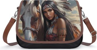 Generic Native U.S. Indian Woman Horse Fashion Womens Crossbody Bags Novelty Handbag Shoulder Bag Purse