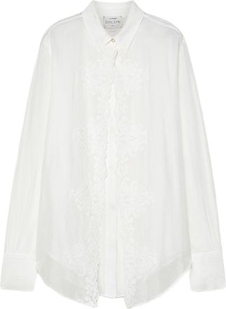 Forte_Forte Long-Sleeved White Shirt With Intricate Embroidery