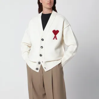 Ami Cardigan Ami De Coeur bianco in lana merino