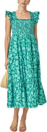 English Factory Print Smocked Cotton Midi Dress in Green at Nordstrom, Size X-Small