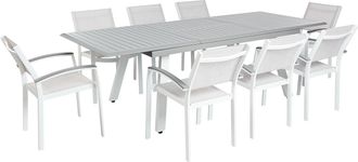 Beliani Conjunto De Comedor De Jard&iacute;n De 9 Piezas Aluminio Blanco Gris Sint&eacute;tico Mesa Extensible Pereta