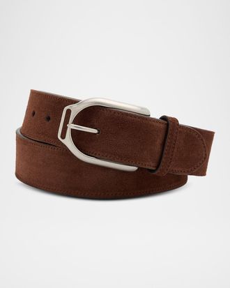 Ralph Lauren Purple Label Welington Stirrup-Buckle Calf-Suede Belt