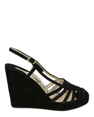 Ferragamo Womens Claretta Suede Wedge Sandal In Black