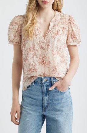 Paige Marlena Floral Cotton Top in Bone /Sunset at Nordstrom, Size Xx-Small