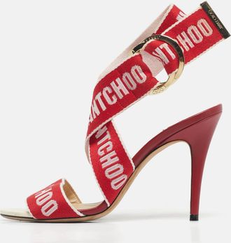 Jimmy Choo London Red Canvas Bailey Ankle Wrap Sandals