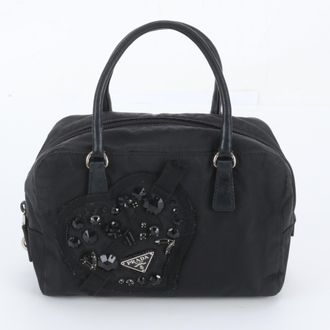 Prada Black Leather Nylon Handbag Tote Bag (Pre-Owned)