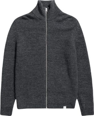 Norse Projects Hagen Wol Katoen Rib Volledige Rits Jas - Heren - Vesten - Grijs - XL - Katoen - Truien & Vesten