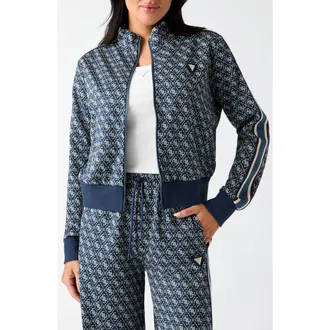 Guess 4G Jacquard Full Zip Track Jacket in Blue Multi at Nordstrom, Size X-Small