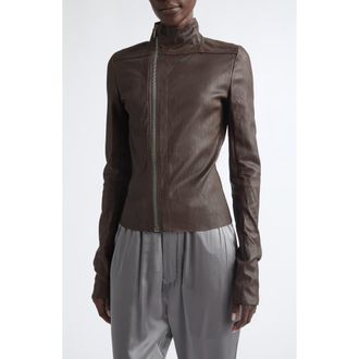 Rick Owens Gary Leather Moto Jacket in Grease at Nordstrom, Size 44