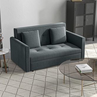 HOMCOM Convertible 2 Seater Sofa Bed with 2 Cushions Storage for Living Room in Dark Grey
