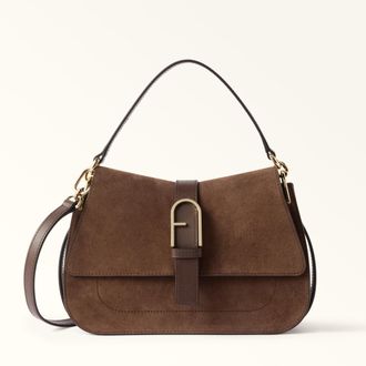 Furla Flow Top Handle M Toni Cioccolato Brown Suede + Claris Lux Calf Leather Woman