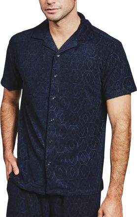 7 Diamonds Ponce Terry Cloth Camp Shirt in Navy at Nordstrom, Size X-Large