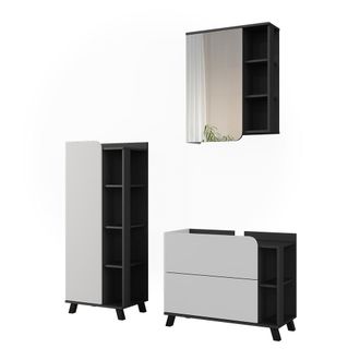 Vicco Conjunto De Muebles De Ba&ntilde;o De 3 Piezas Karen, Blanco/antracita, 3 Partes, Vicco