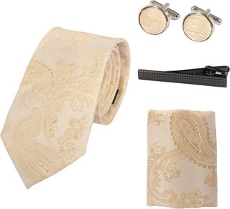 PAUL ANDREW Paisley Neck Tie Pocket Square Cuff Links