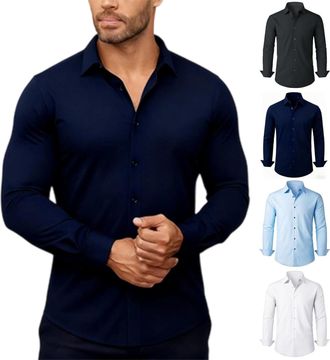 Generic Marcivo Dress Shirt, Marcivo The Stretch Dress Shirt, Long Sleeve Button Down Shirts, Wrinkle Free Formal Business Shirts (Blue,M)