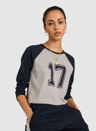 Baukjen Aaron Organic cotton Contrast Sleeve Top in Grey Marl & Navy at Nordstrom, Size 12