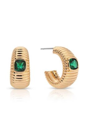 Ettika Ribbed Medium Hoop Earrings in Green at Nordstrom