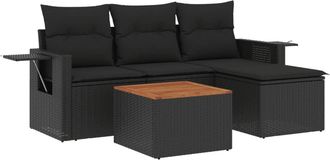 vidaXL Vidaxl - Set De Muebles De Jard&iacute;n 5 Pzas Y Cojines Rat&aacute;n Sint&eacute;tico Negro