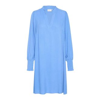 Kaffe Soepelvallende Jurk met Smock Manchetten - Dames - Korte kleedjes - Blauw - 3XL - Kleedjes