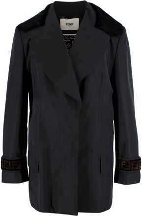 Fendi Black Short Trench Coat with Faux Fur Detail Size M