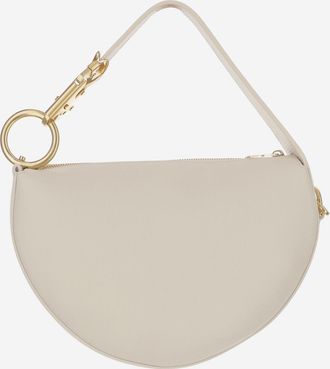 Burberry Womens Knight Arc Bag White Calf Grain Leather Shoulder