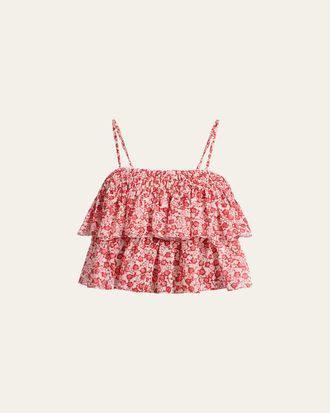 Isabel Marant Erisa Floral-Print Tiered Ruffle Crop Top