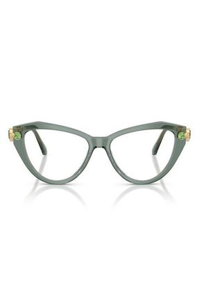 Swarovski 53mm Cat Eye Optical Glasses in Transparent Green/Demo Lens at Nordstrom