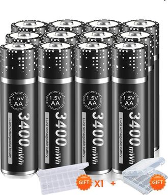OEM Pilas Recargables Aa, Capacidad De 3400 Mwh, Juego De Cargador, 12 Pilas Aa, 1,5 V