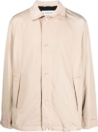 Lanvin logo-embroidered shirt jacket - men - Cupro/Polyester - 50 - Neutrals