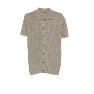Barena Cardigans, male, Beige, Size: S Maglia cardigan con bottoni mezza manica a costine e collo camicia