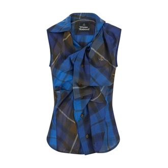 Vivienne Westwood Short Sleeve Drunken Shirt - Dames - Blouses & Shirts - Blauw - Maat: S Wol
